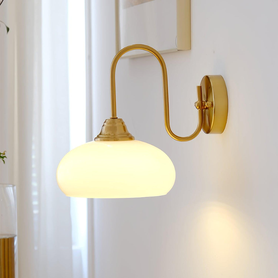 Bauhaus Wind Cream Glass Shade Metal Curved Pole Wall Sconce