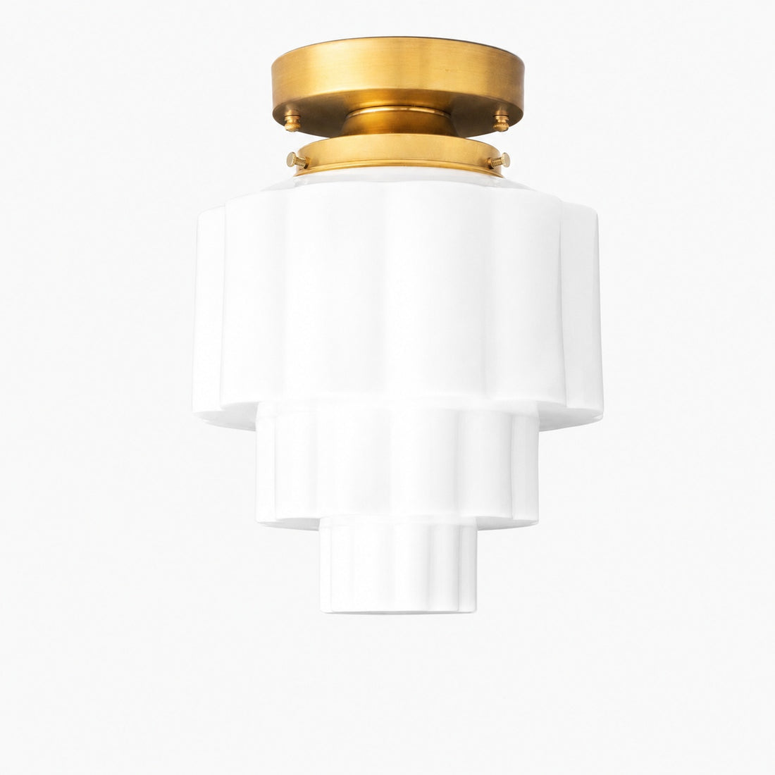 Geotower Glass Brass Ceiling Light – Art Deco Ribbed Globe Flush Mount