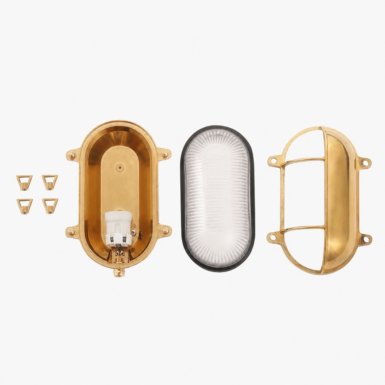 Ivoran Bulkhead Wall Sconce - Brass Caged Glass Vintage Industrial Light for Outdoor and Bathroom