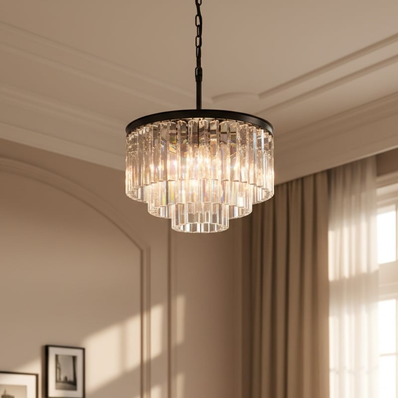 Aurevon Crystal Prism Metal Frame Modern Ceiling Chandelier for Home and Hotel