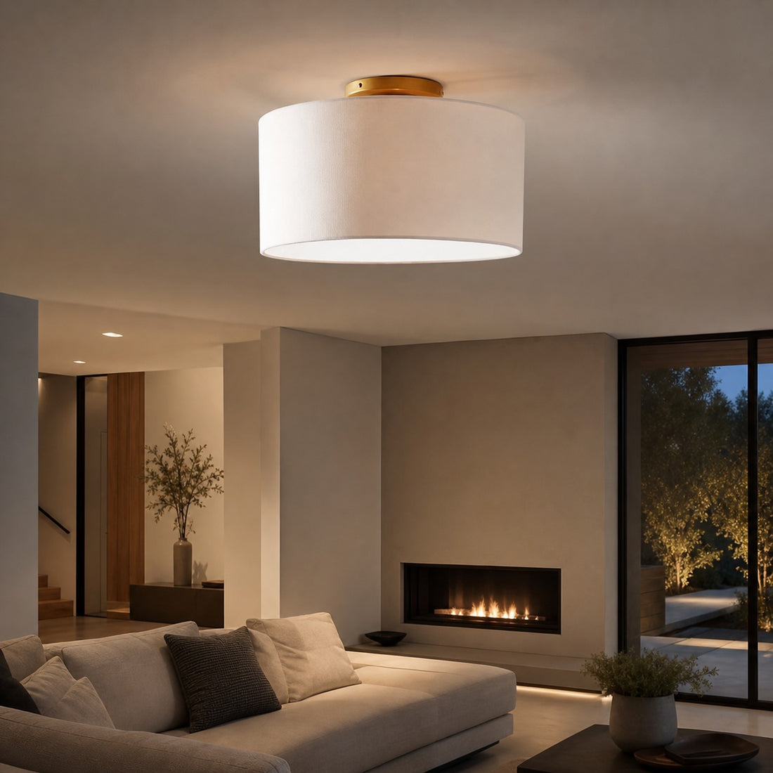 Jelvane Drum Flush Mount with Fabric Shade