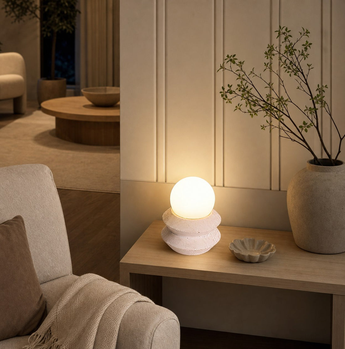 Fin Travertine Table Lamp (Built-in Battery)