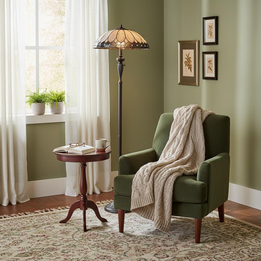 TF Brooklyn Geometric Art Deco Tiffany Floor Lamp –  Stained Glass Shade and Satin Black Base for Living Room