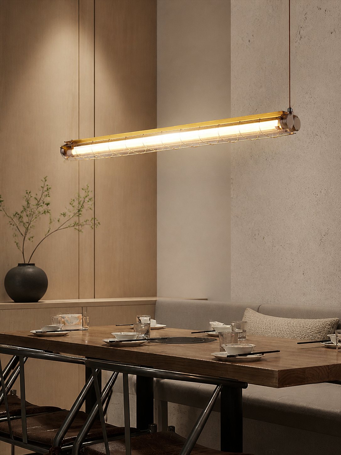 Modern Acrylic Linear LED Chandelier in Black or Silver