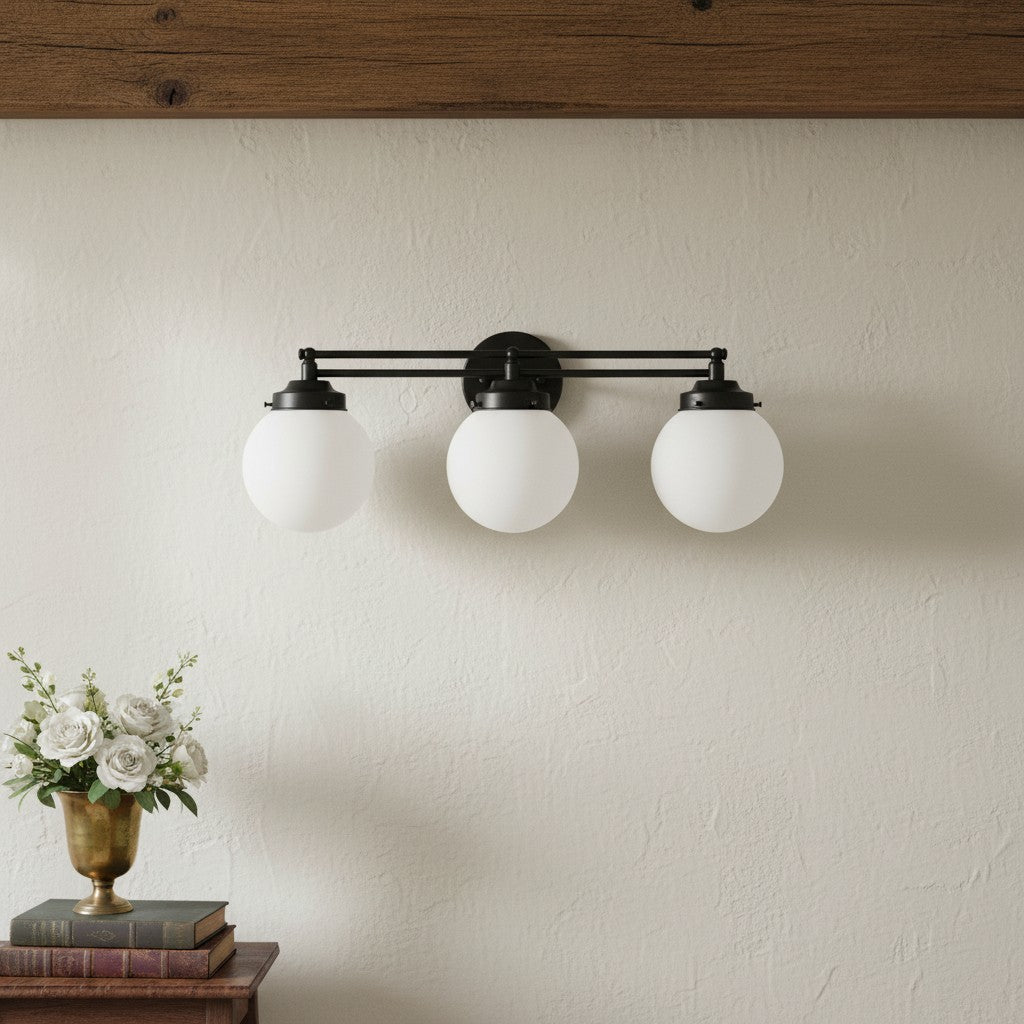 Glorica Glass Contemporary Vanity Light - 3 Light Globe Bathroom Fixture Opal Glass
