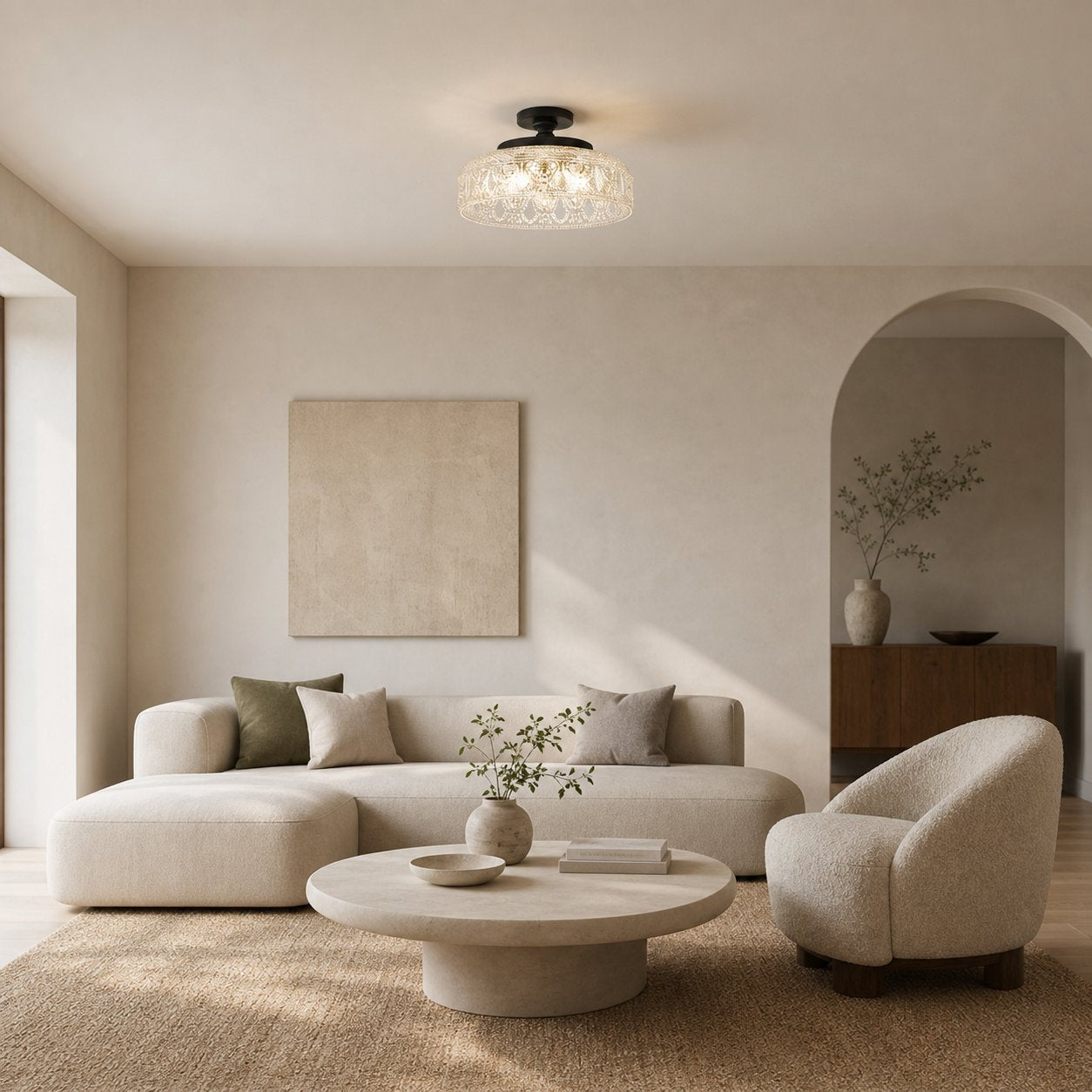Zenarivo Vintage Floral Glass Semi Flush Mount Ceiling Light - Modern Cabin Style for Living Room