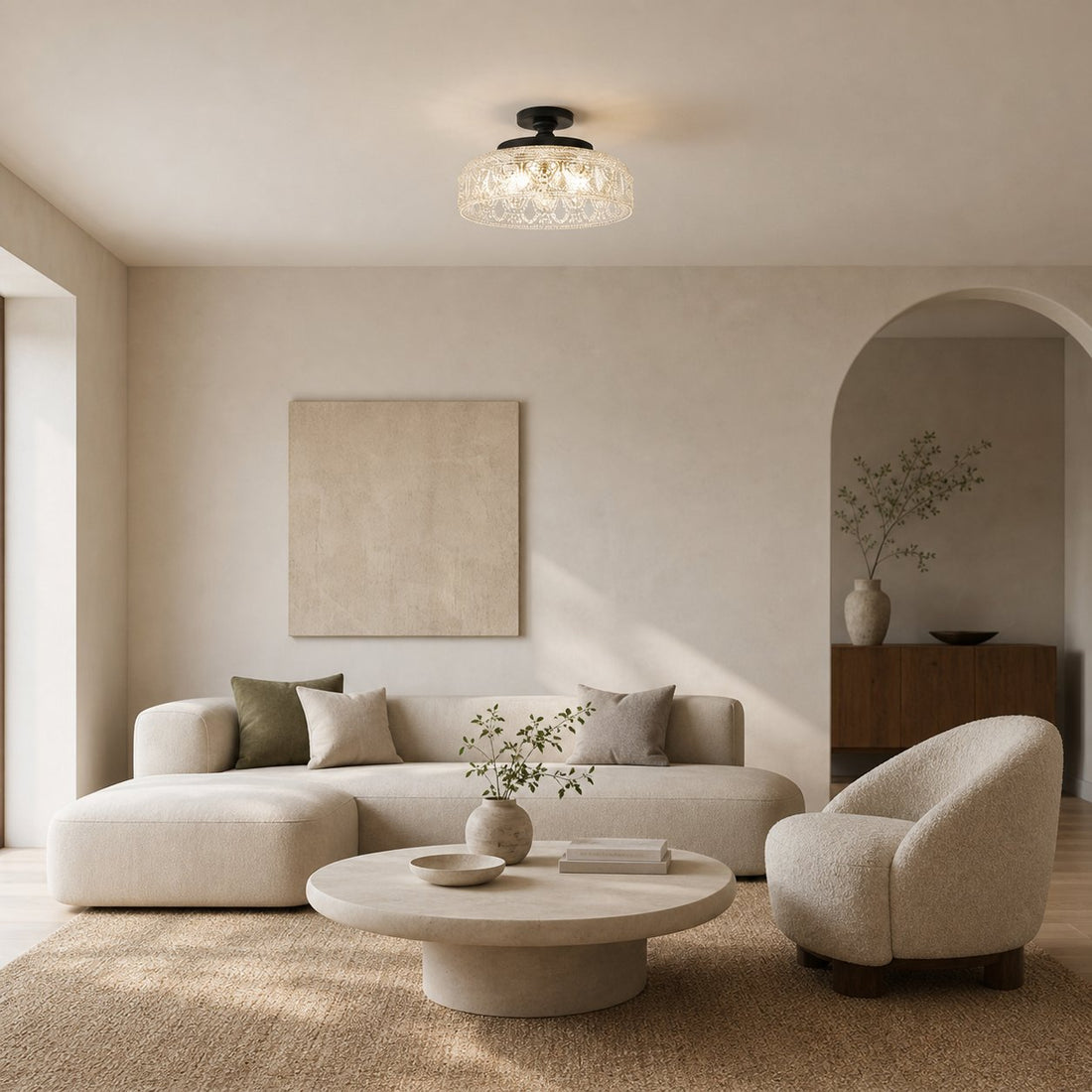 Zenarivo Vintage Floral Glass Semi Flush Mount Ceiling Light - Modern Cabin Style for Living Room