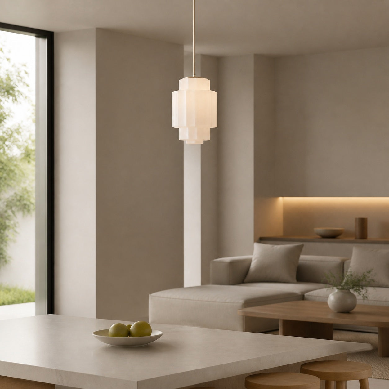 Vexrona Glass Pendant Lamp - Elegant Adjustable Metal Hanging Rod for Living Room and Bar