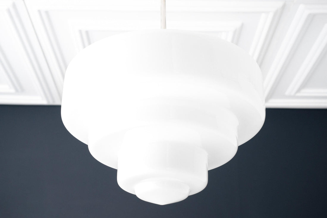 Geotower Glass Brass Pendant Light – Art Deco Opal Globe Ceiling Fixture