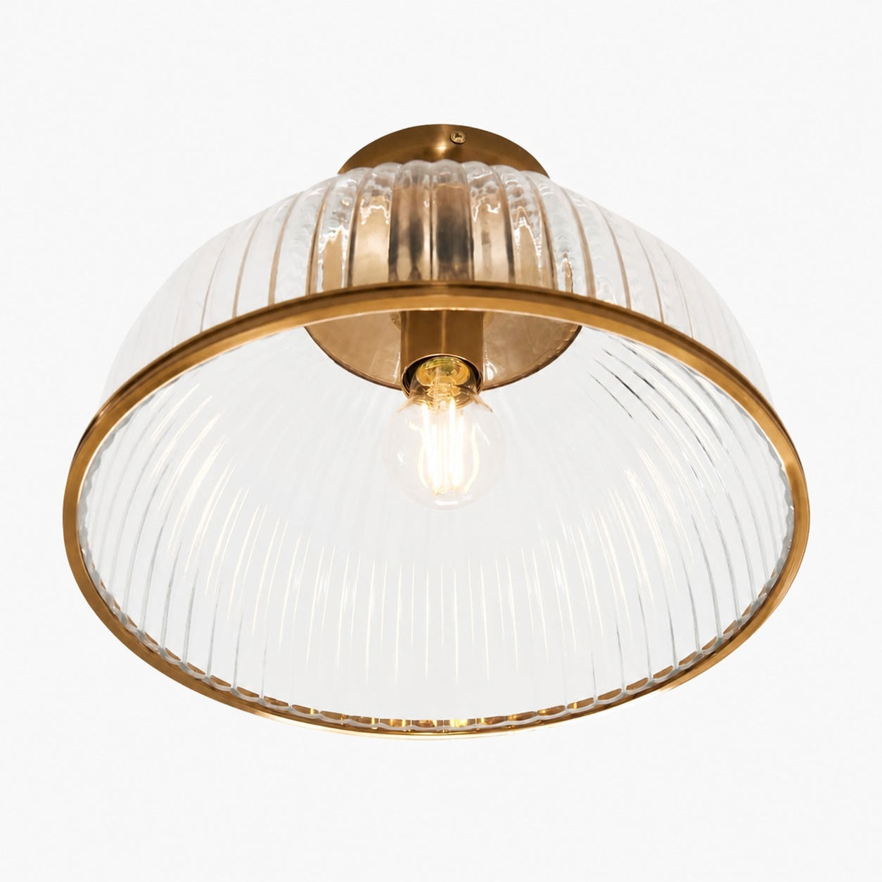 Luntra Ribbed Glass Uplighter Flush – Elegant Ceiling Light for Hallways and Bedrooms