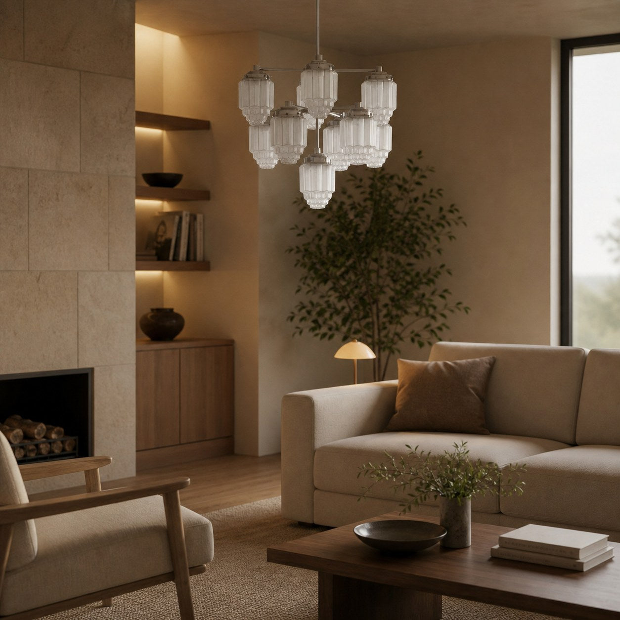 Tierlux Glass Textured Brass Chandelier – Timeless Lighting with Style