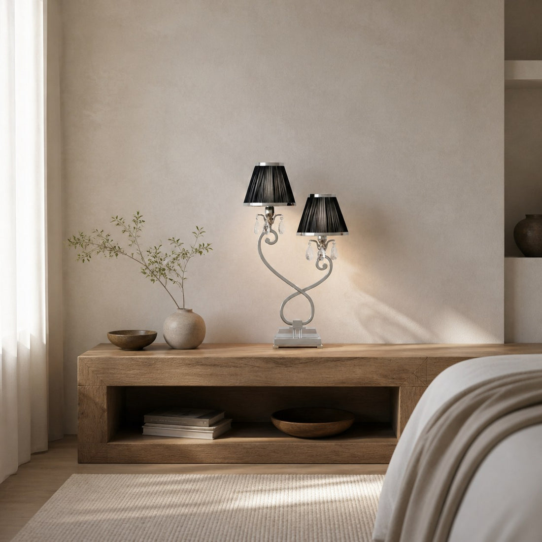 Talonis Double Table Lamp – Dual Shades and Metal Base for Bedroom and Living Room