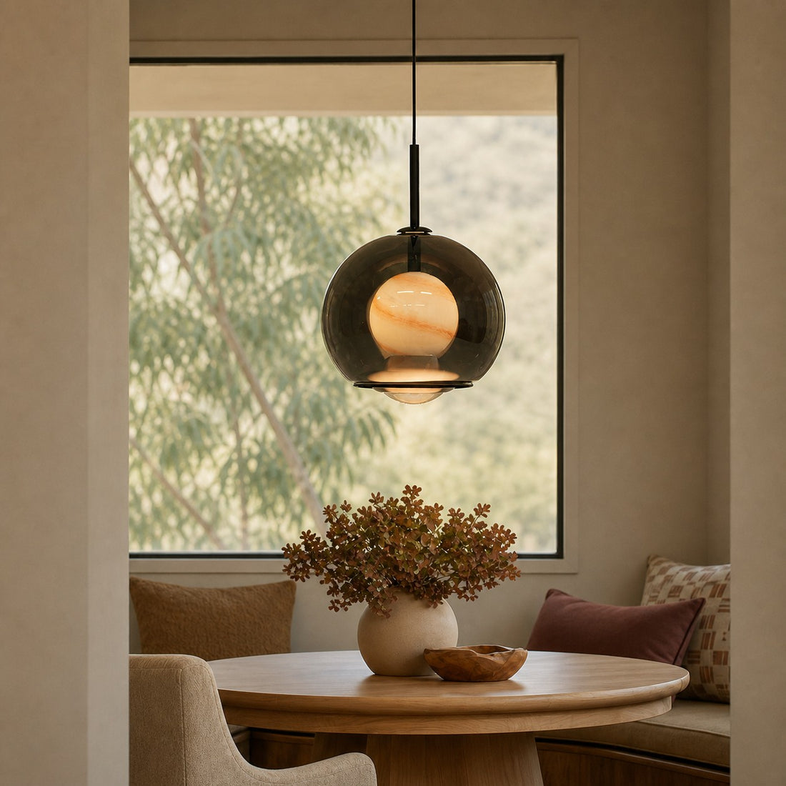 Luma Smoky Glass Globe Modern Pendant Light for Dining Room