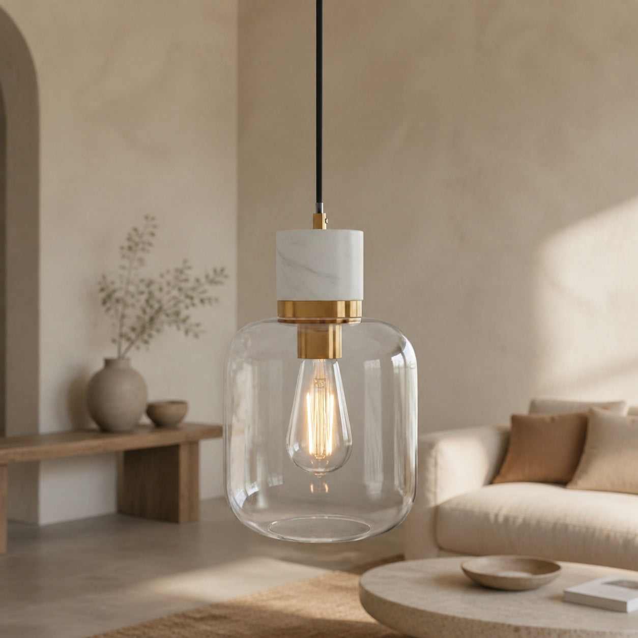 Korlisse Natural Stone and Glass Pendant Light – Stylish Lamp for Lounge or Living Room