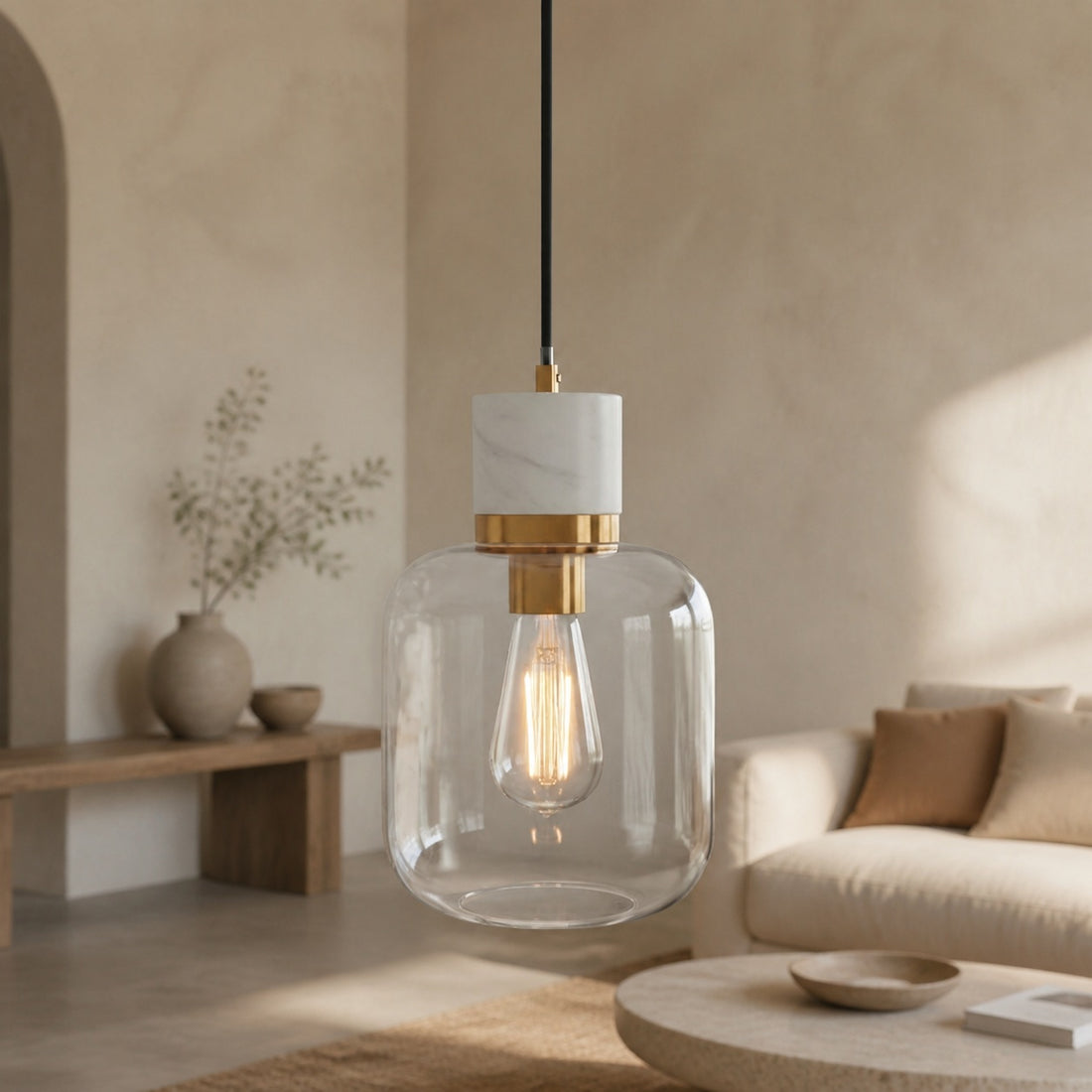 Korlisse Natural Stone and Glass Pendant Light – Stylish Lamp for Lounge or Living Room
