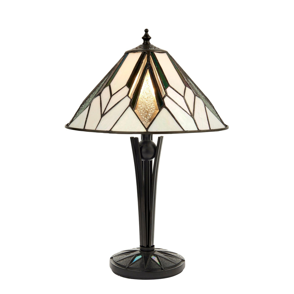 TF Astoria Art Deco Stained-Glass Table Lamp – Bevelled & Iridescent Shade for Bedroom or Living Room