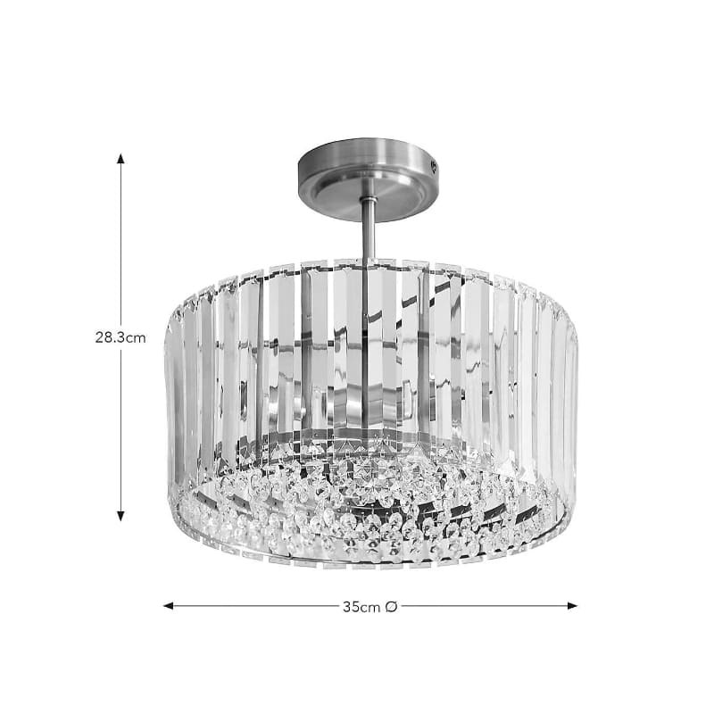 Crus Semi Flush Crystal Ceiling Light - Brass Glass Light For Bedroom