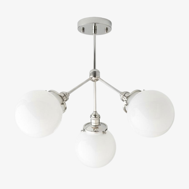 Glorica Glass Chandelier - Brass Globe Ceiling Light with Opal Shade