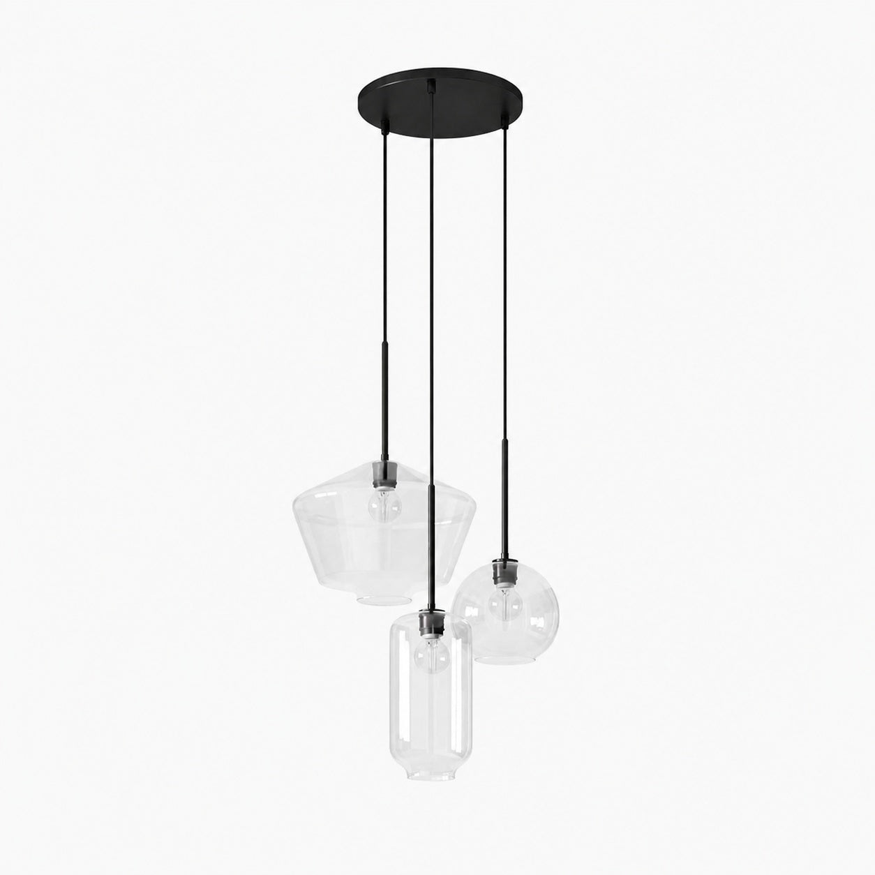 Merin Mixed Sculpture Glass and Metal Triple Chandelier