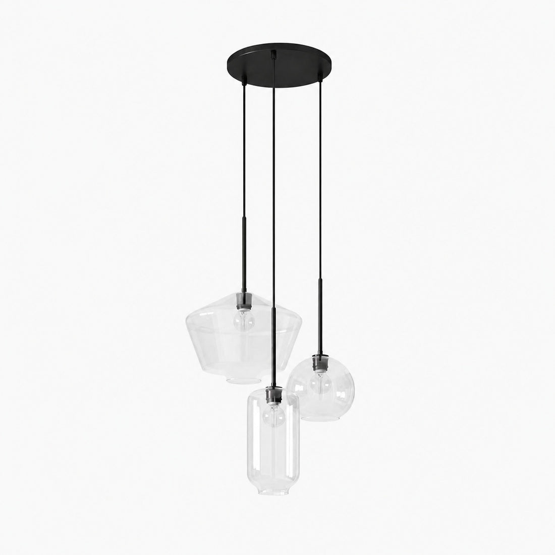 Merin Mixed Sculpture Glass and Metal Triple Chandelier
