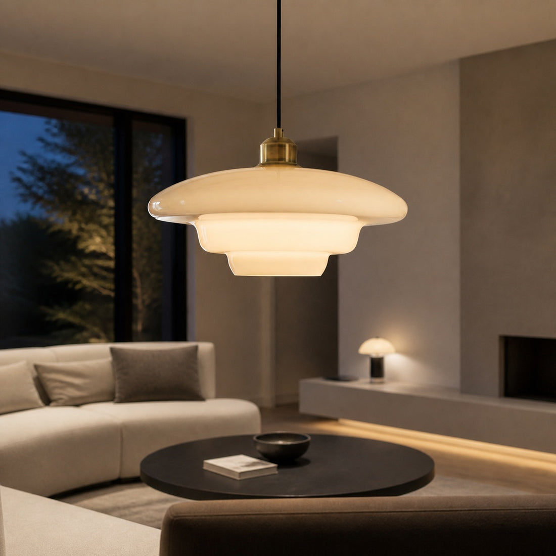 Opalisse Art Deco Pendant Light – Milk Glass Dome Ceiling Lamp for Dining Room U25