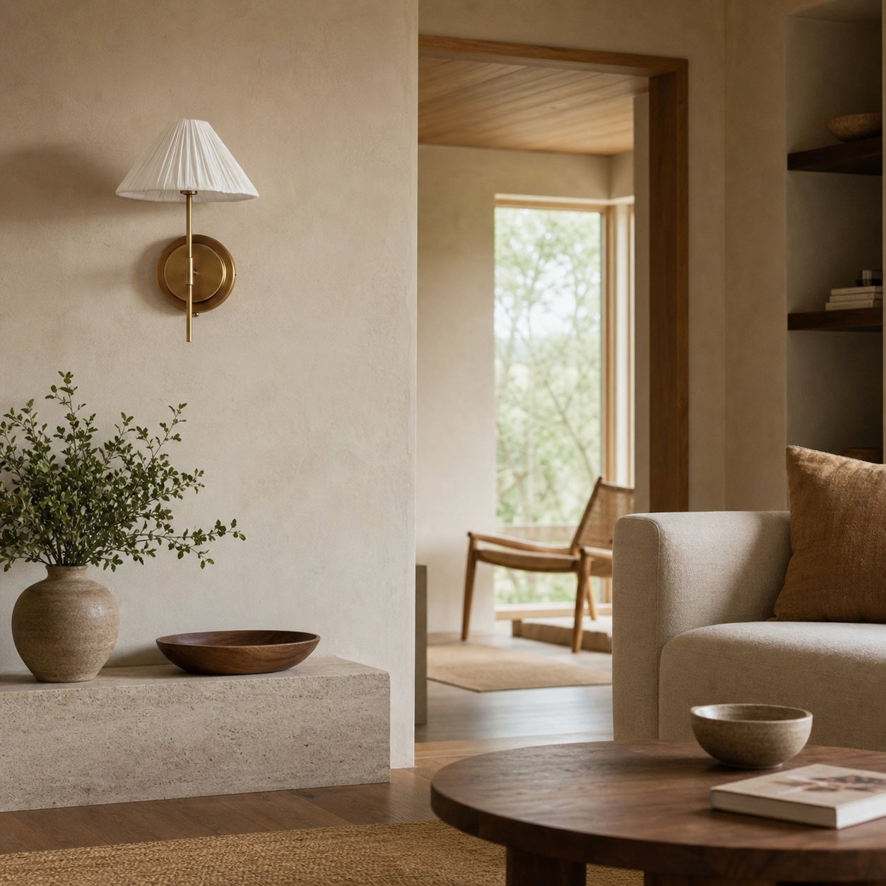 Lindi - aged brass and linen scalloped wall light