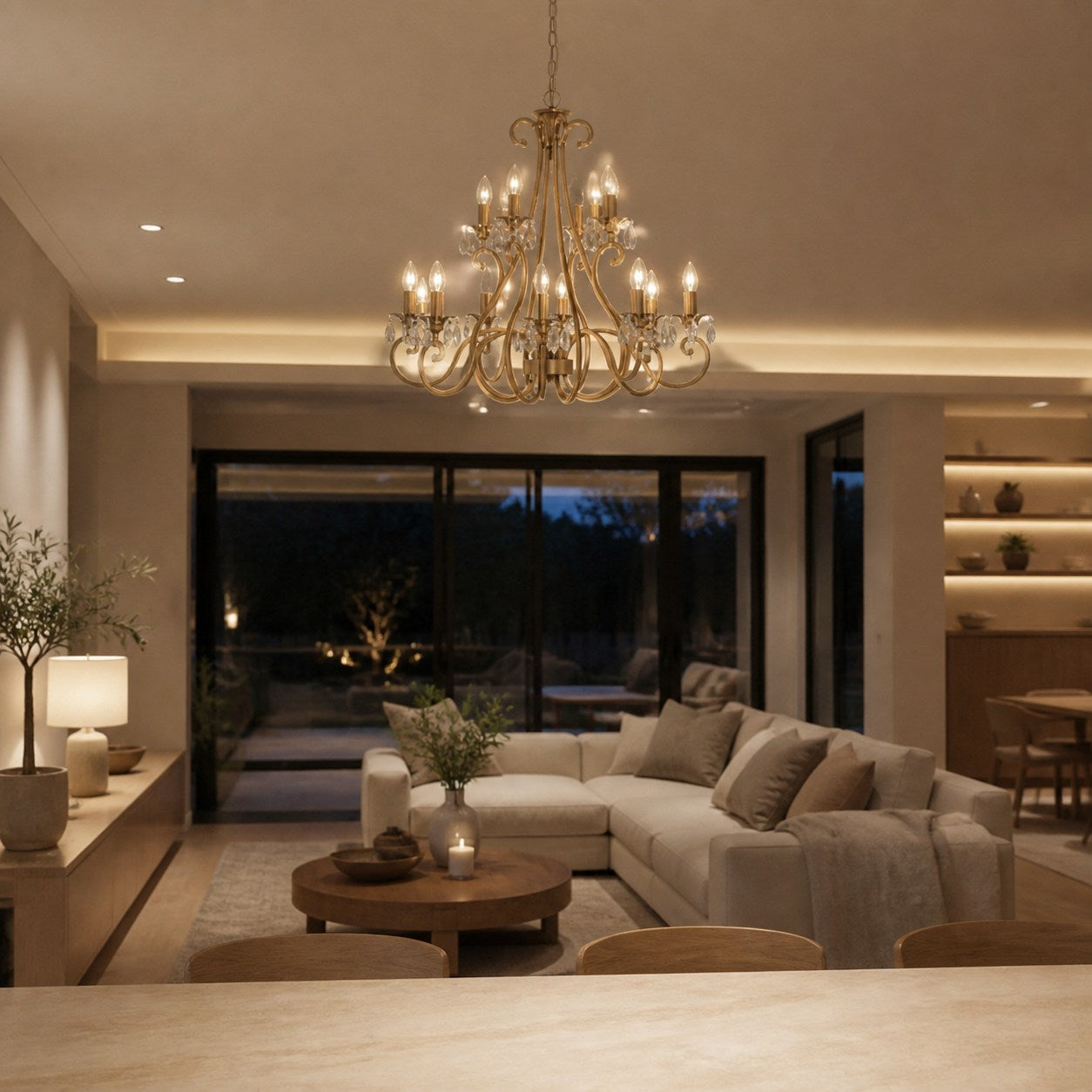 Talonis Crystal Chandelier - Traditional Candle-Style Brass and Nickel for Living Room and Dining Room
