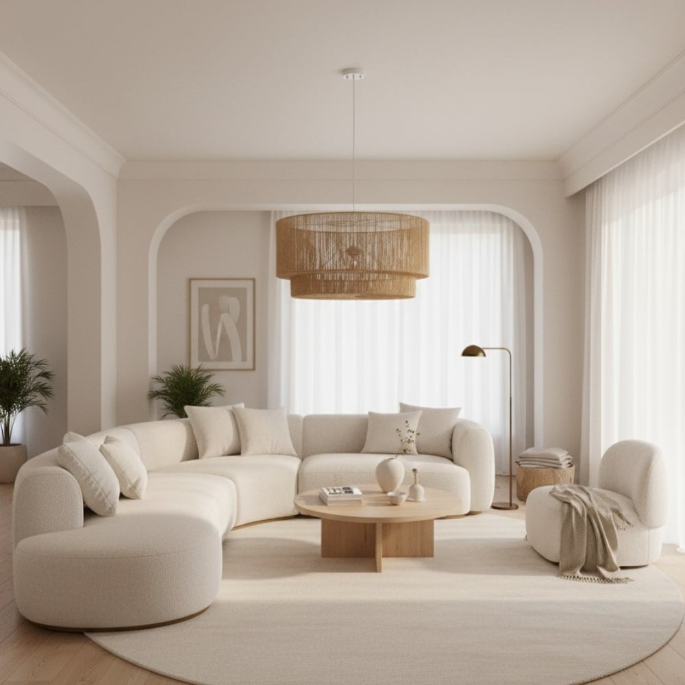 Florevian Woven Jute Hanging Light - Boho Chic Drum Pendant for Living or Dining