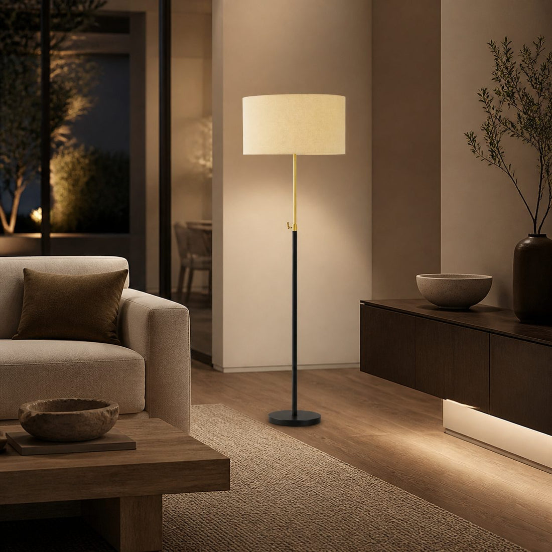 Mavora Adjustable Floor Lamp - Modern Telescoping Light with Linen Shade for Reading