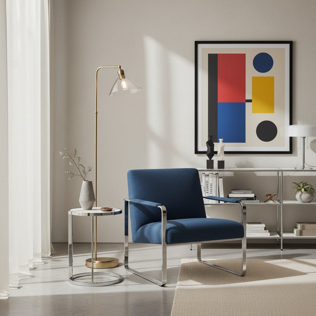 Clarione Art Deco Floor Lamp with Clear Glass Shade and Metal Base