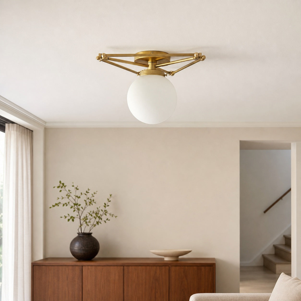 Glorica Glass Geometric Brass Ceiling Lamp - Hand-Blown Globe Design