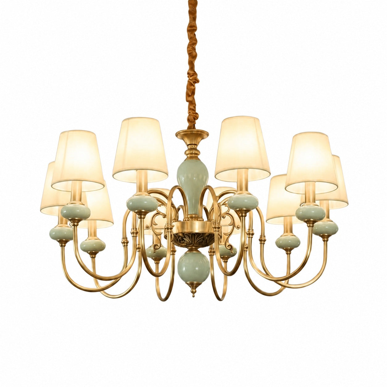 Altoris Series Branch Chandelier with Fabric Shades – Brass Ceramic Chandelier for Living Room