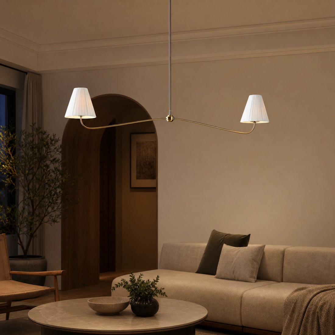 Fibura Metal Modern Linen Shade Linear Chandelier - Clean Lines