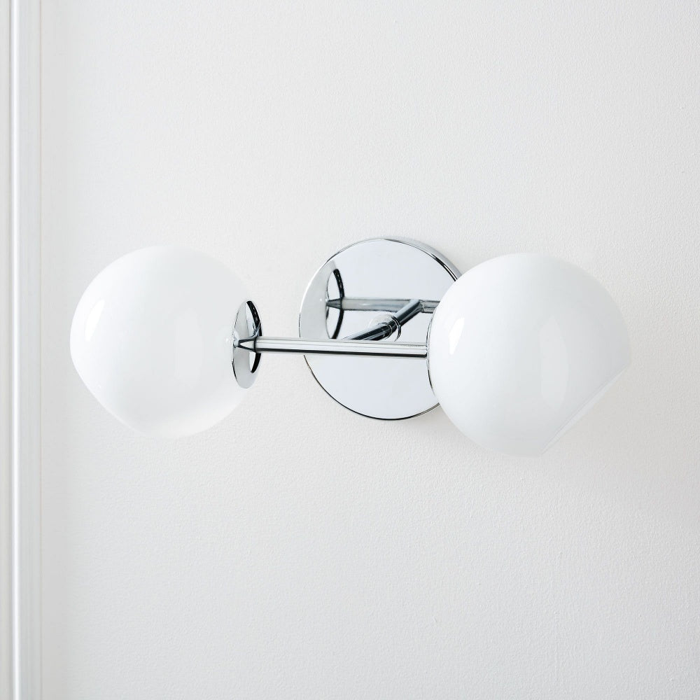White Staggered Globe Glass Sconce - Double Head Vanity Wall Light
