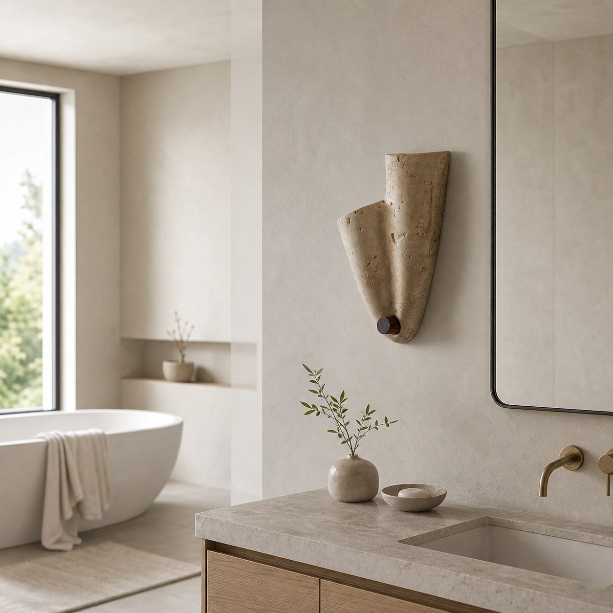 Travertine Wall Lamp – Minimalist Stone Sconce Decorative Lighting for Living Room