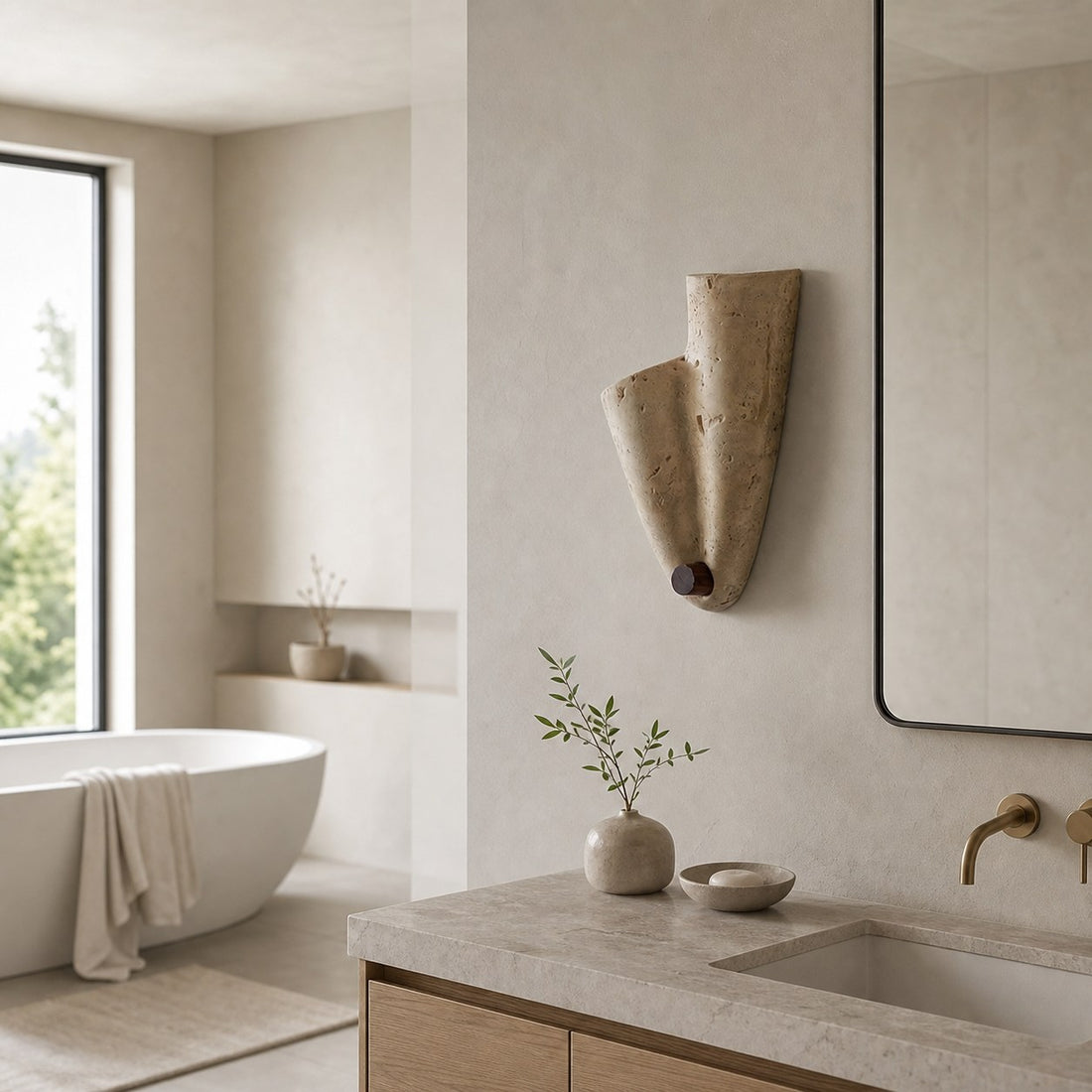 Travertine Wall Lamp – Minimalist Stone Sconce Decorative Lighting for Living Room