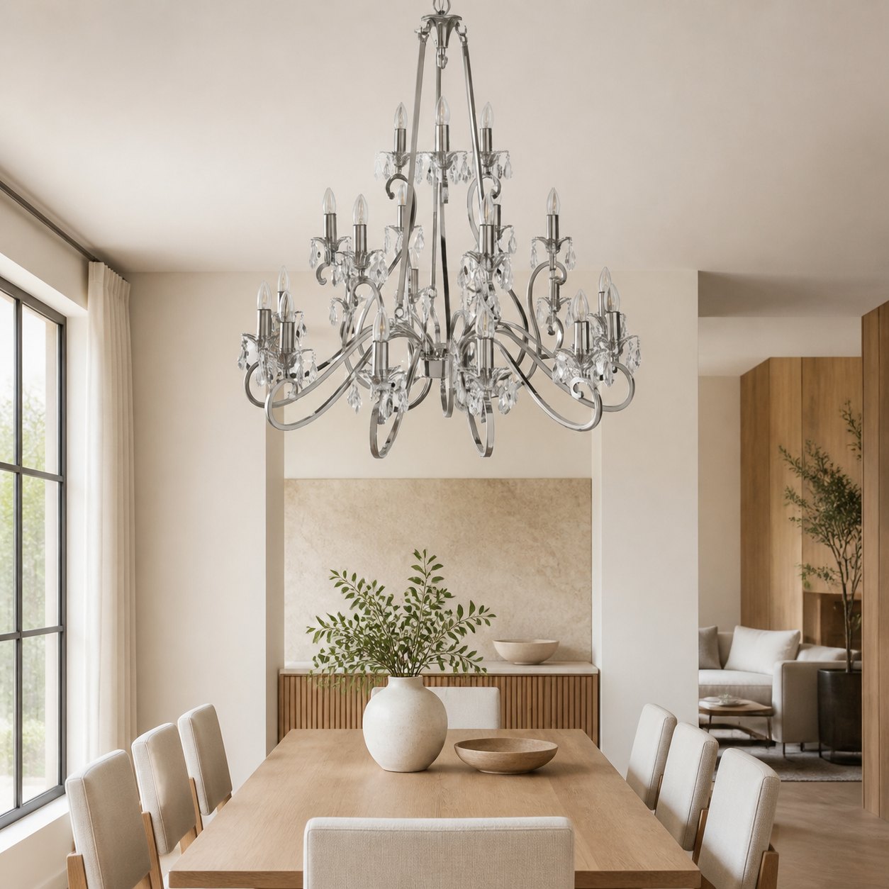 Talonis Crystal Chandelier - Traditional Candle-Style Brass and Nickel for Living Room and Dining Room