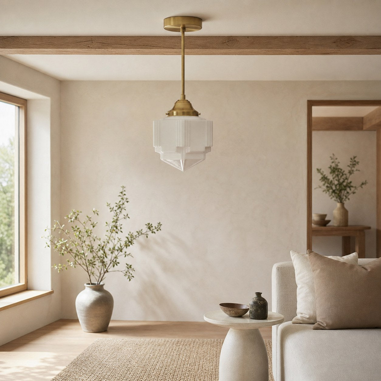 Geotower Glass Modern Pendant Light - Skyscraper Design - Brass or Black or Nickel Finish