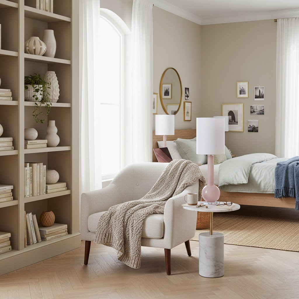 Savara Minimalist Table Lamp - Clean Glass Form with Fabric Shade for Bedrooms