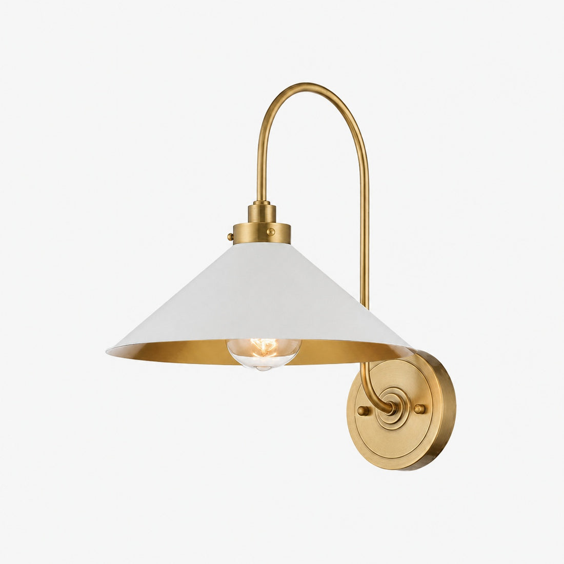 Ivoran Brass Gooseneck Wall Sconce - Curved Arm Dome Shade Light for Bedroom and Hallway