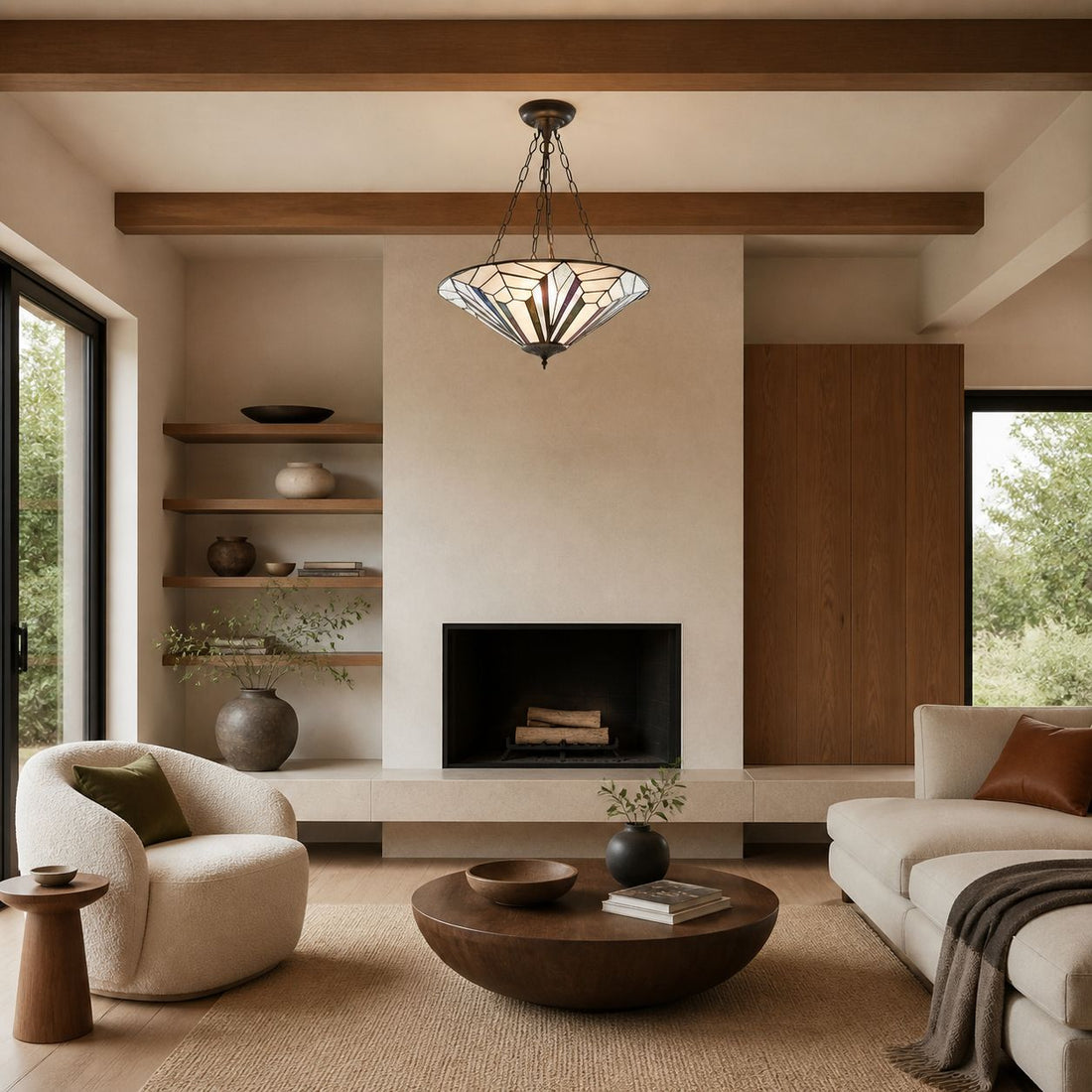 TF Astoria Decorative Stained Glass Semi Flush Light – Art Deco Ceiling Fixture for Entryways & Lounges