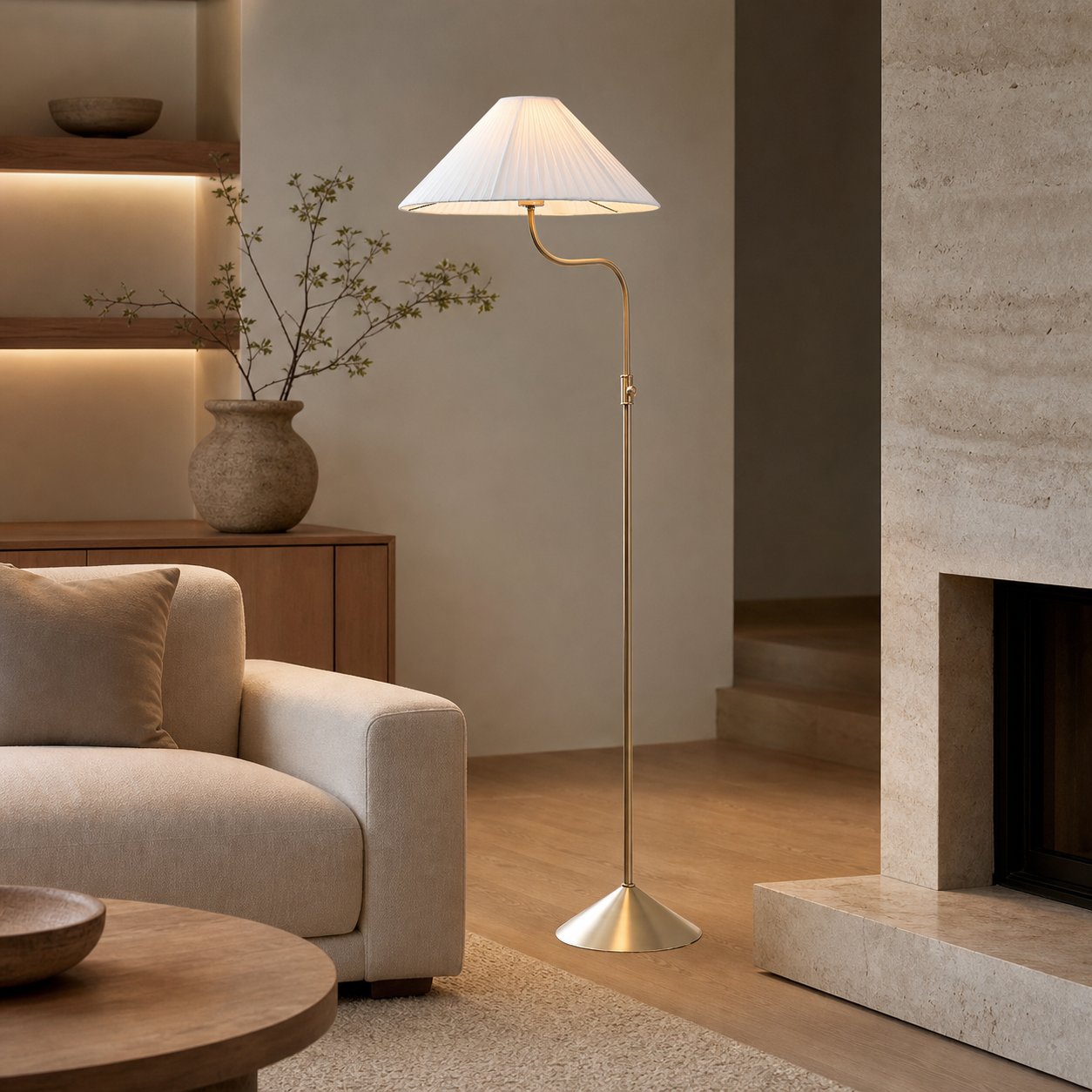 Fibura Elegant Floor Lamp Linen Shade Champagne Bronze – Add Warmth