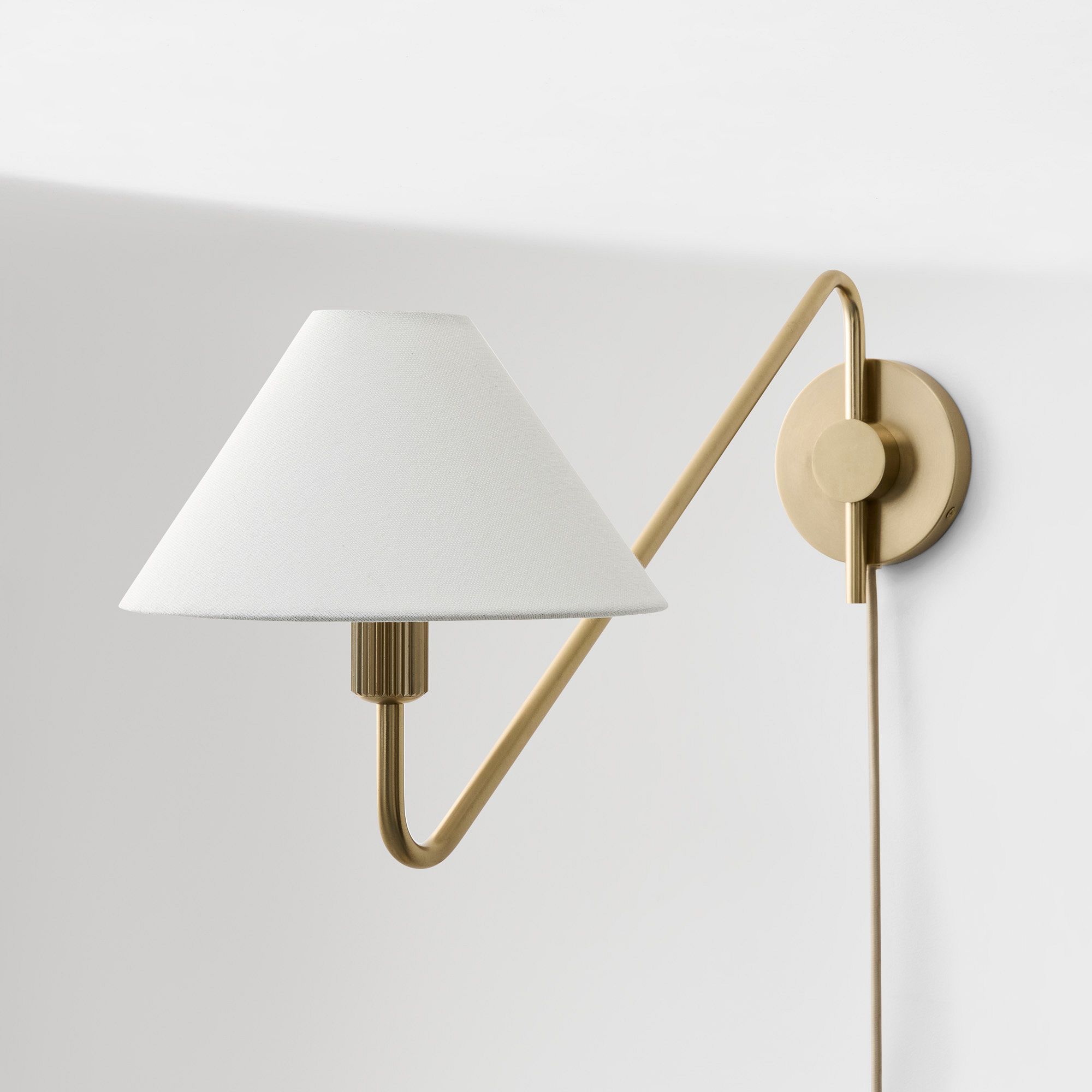 Diora Plug-In Wall Sconce - Champagne Bronze Adjustable Arm Lamp with Linen Shade