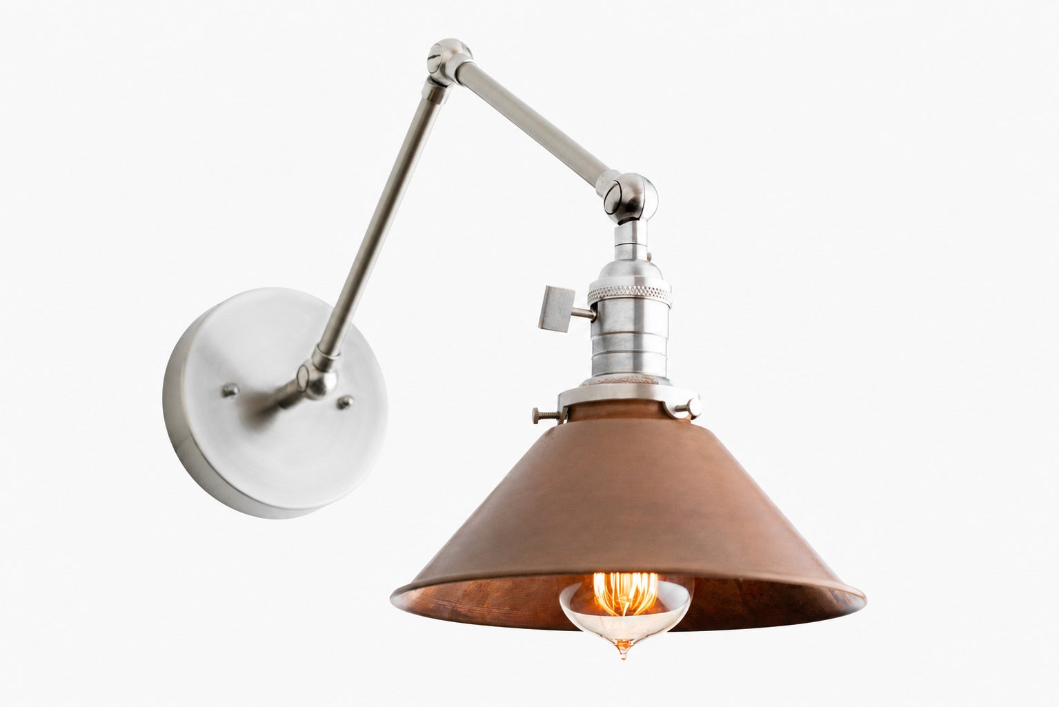 Conique Metal Industrial Wall Sconce with Adjustable Arm - Vintage Copper Cone Shade for Task Lighting