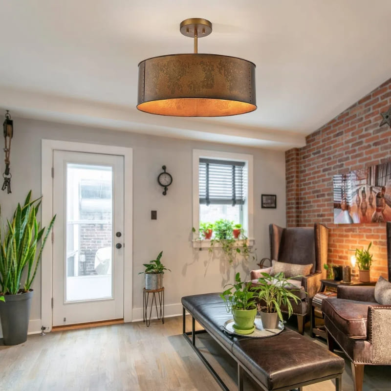 Black Metal Drum Pendant Lamp - Industrial 4 - Light Chandelier