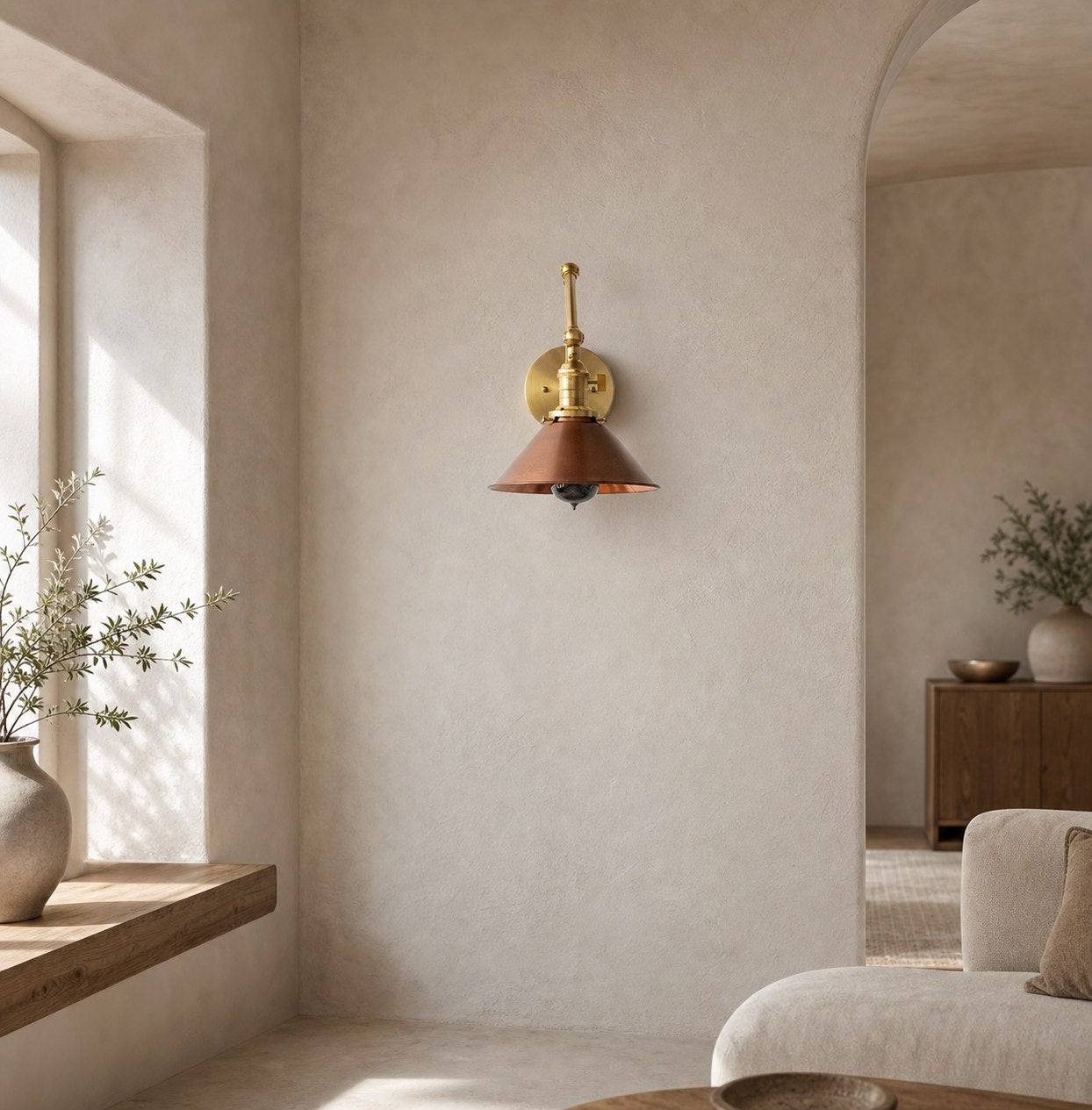 Conique Metal Industrial Wall Sconce with Adjustable Arm - Vintage Copper Cone Shade for Task Lighting