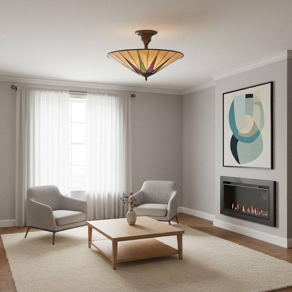 TF Dark Star Tiffany Ceiling Lamp – Stained Glass Star Design for Dining or Hall