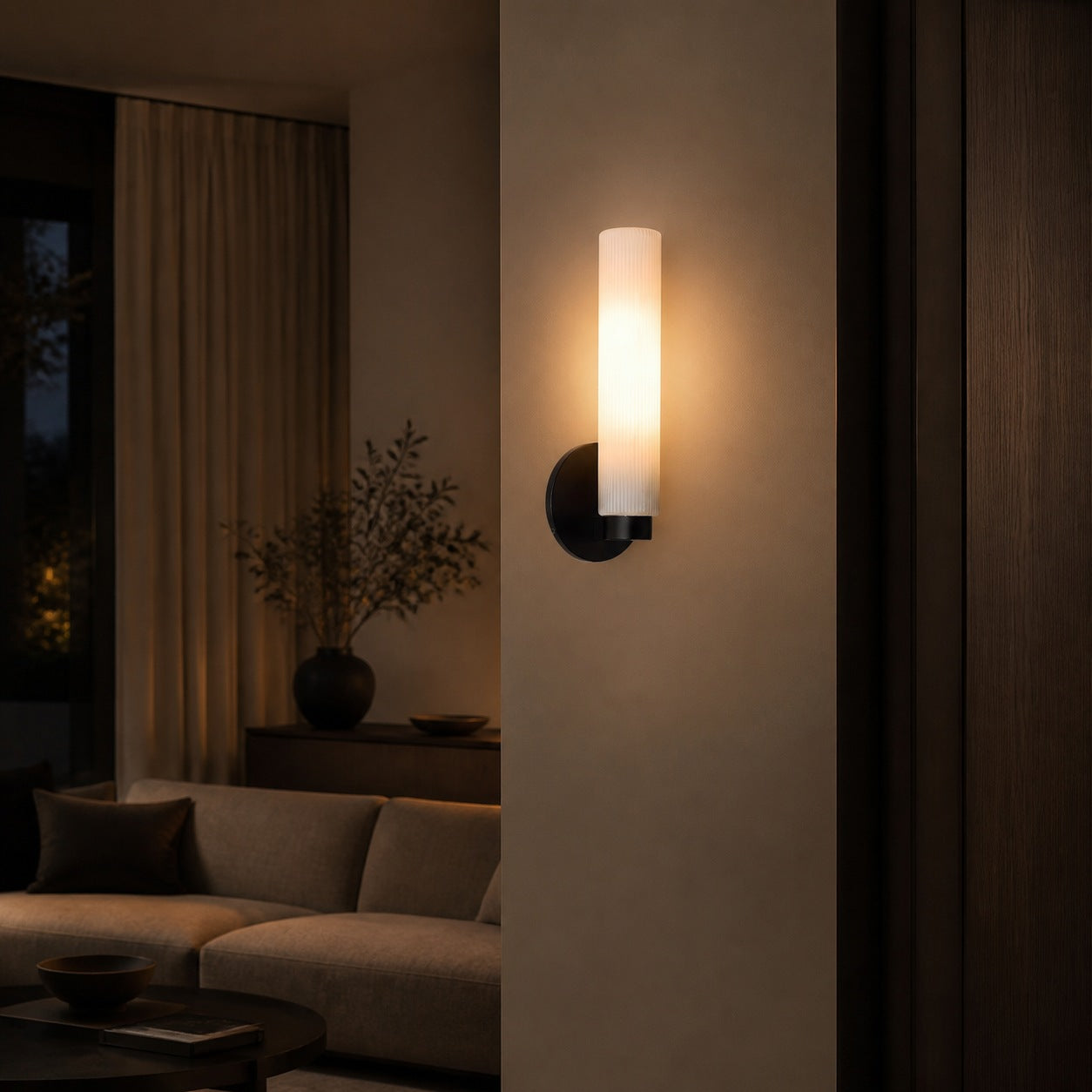 Rivora Fluted Glass Indoor Outdoor Sconce - Modern Wall Light for Home Decor