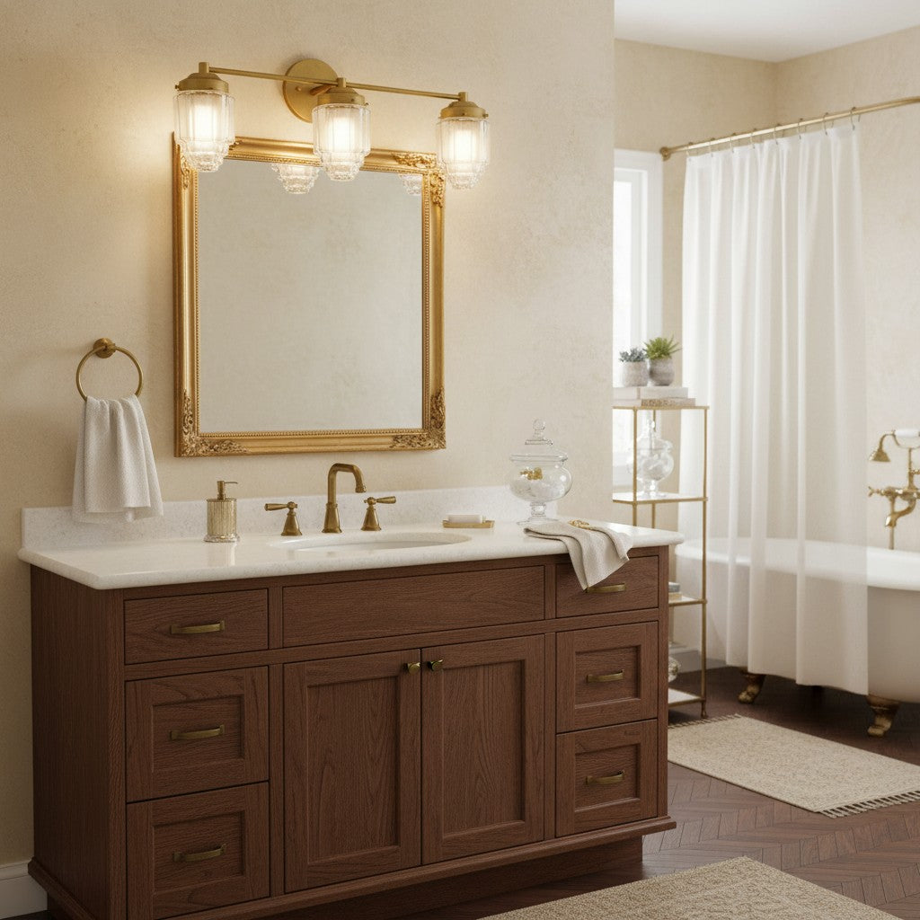 Tierlux Glass Vanity Light - Art Deco Bathroom Fixture with Skyscraper Shades