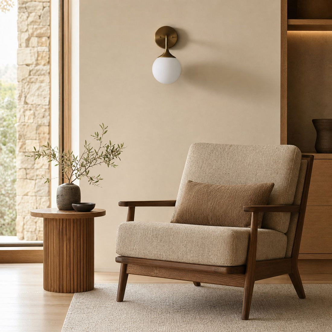 Glorica Glass Wall Sconce - Frosted Globe Light with Brass Fixture
